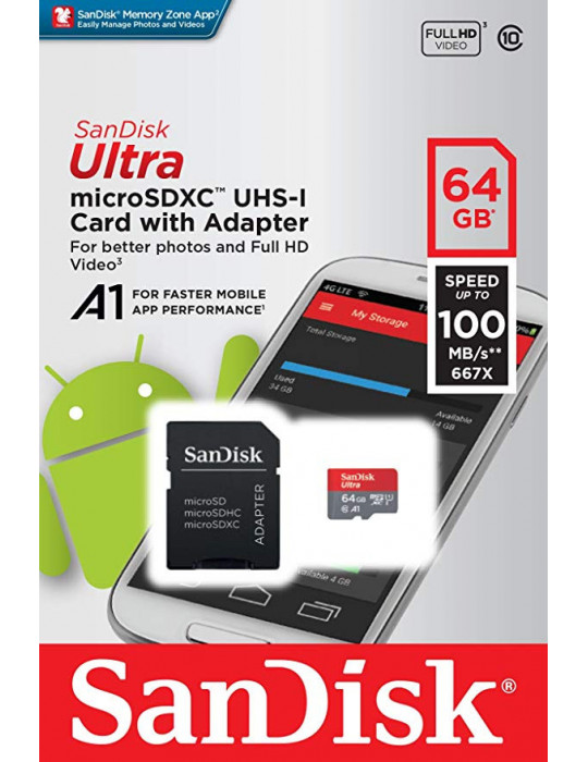 Nano-PC - Carte MicroSDXC SanDisk Ultra U1 Class 10 - 64 Go 100MB/s - 5
