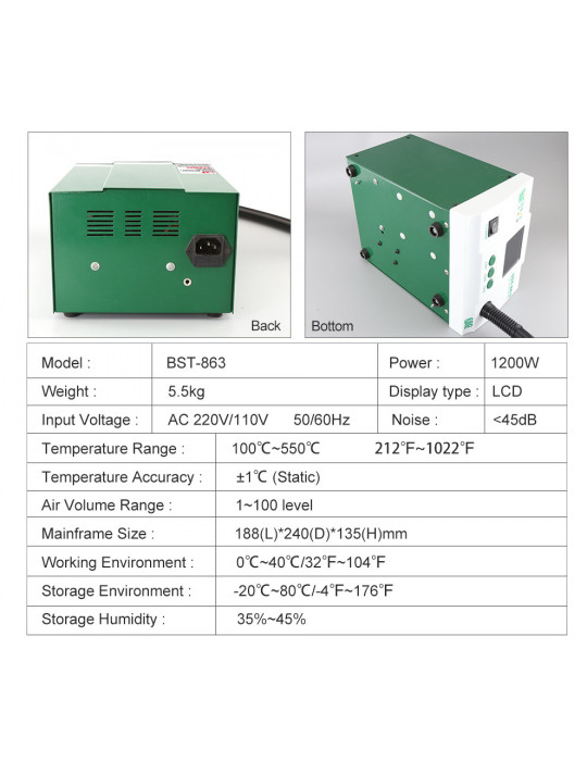 Boitier d'alimentation (PSU) - Station à air chaud professionnelle BEST 863- 800W - 100 à 550°C - 4
